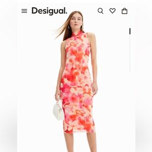Floral tulle midi dress size L body con stretchy